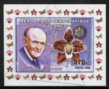 Congo 2006 Paul Harris #2 with Odontoglossum Orchid imperf sheetlet cto used , stamps on , stamps on  stamps on personalities, stamps on  stamps on rotary, stamps on  stamps on orchids, stamps on  stamps on flowers