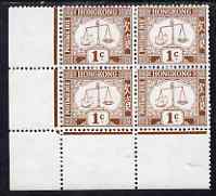 Hong Kong 1923-56 Postage Due 1c brown on chalky paper (Post Office Scales) unmounted mint corner block of 4 SG D1ab, stamps on , stamps on  stamps on legal, stamps on  stamps on  law , stamps on  stamps on 