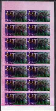 Zaire 1979 River Expedition 4k Elephant in imperf sheetlet of 14 with entire design printed twice with fine overall pink wash - spectacular, unmounted mint, stamps on animals, stamps on elephants