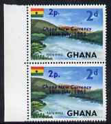 Ghana 1965 New Currency 2p on 2d Volta River marginal pair, one stamp with variety Large 2p R3/1, unmounted mint, stamps on 