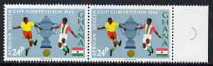 Ghana 1965 African Soccer Cup Competition 24p marginal pair, one stamp with variety D4Left hand player with tail' unmounted mint, SG 402var, stamps on , stamps on  stamps on football, stamps on  stamps on sport