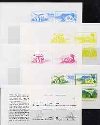 Lesotho 1983 Fungi set of 4 in booklet pane x 5 imperf progressive proofs comprising the 4 individual colours plus yellow & blue, scarce SG 532b, stamps on fungi
