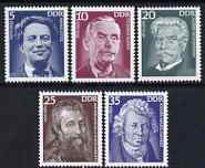 Germany - East 1975 Celebrities perf set of 5 unmounted mint, SG E1740-44, stamps on personalities, stamps on literature, stamps on medical, stamps on arts, stamps on physics, stamps on 