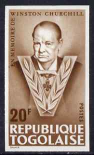 Togo 1965 Churchill Commemoration 20f brown imperf, unmounted mint as SG 425, stamps on churchill, stamps on personalities, stamps on constitutions