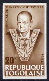 Togo 1965 Churchill Commemoration 20f brown imperf, unmounted mint as SG 425, stamps on , stamps on  stamps on churchill, stamps on  stamps on personalities, stamps on  stamps on constitutions