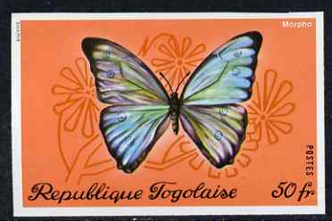 Togo 1970 Butterflies 50f Morpho sp imperf from limited printing unmounted mint, as SG 767, stamps on butterflies