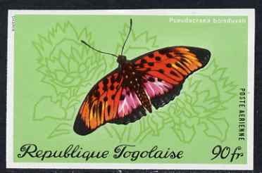 Togo 1970 Butterflies 90f Pseudacraea boisduvali imperf from limited printing unmounted mint but some ink offset on gummed side, as SG 769, stamps on , stamps on  stamps on butterflies