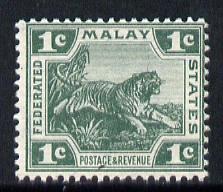 Malaya - Federated Malay States 1904 Tiger 1c green (die II) unmounted mint, SG 29, stamps on , stamps on  stamps on animals, stamps on  stamps on cats, stamps on  stamps on tigers, stamps on  stamps on  ke7 , stamps on  stamps on 