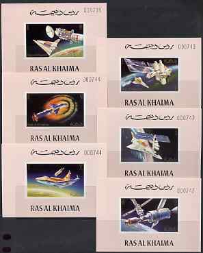Ras Al Khaima 1972 Skylab imperf set of 6 imperf deluxe sheets unmounted mint, as Mi 752-57 , stamps on , stamps on  stamps on space, stamps on  stamps on communications