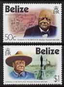 Belize 1974 Birth Centenary of Sir Winston Churchill perf set of 2 unmounted mint SG 396-97, stamps on churchill, stamps on personalities, stamps on bells, stamps on ships