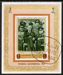 Manama 1970 The Teheran Conference 3R imperf m/sheet fine cto used, as Mi BL 331B, stamps on personalities, stamps on  ww2 , stamps on churchill, stamps on roosevelt, stamps on stalin