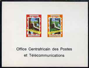 Central African Republic 1970 Operation Bokassa imperf deluxe proof card containing 40f & 140f (Silkworms) in issued colours as SG 221-2, stamps on , stamps on  stamps on insects, stamps on  stamps on textiles, stamps on  stamps on silk  , stamps on  stamps on dictators.