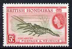 British Honduras 1953-62 Spiny Lobster 5c (De La Rue printing) unmounted mint SG183ab, stamps on marine life, stamps on lobsters, stamps on food