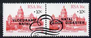 South Africa 1987 Natal Flood Relief Fund #1 (City Hall 16c + 10c) opt se-tenant pair fine used, SG 624a, stamps on , stamps on  stamps on disasters, stamps on  stamps on flood, stamps on  stamps on weather