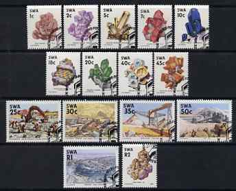 South West Africa 1989 Minerals def set of 15 values complete fine used with special cancels, SG 519-33, stamps on , stamps on  stamps on minerals, stamps on  stamps on mining