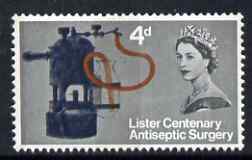 Great Britain 1965 Joseph Listers Discovery of Antiseptic Surgery 4d (phos) with naroow band at left and broad band at right, unmounted mint SG 667pb, stamps on medical, stamps on science, stamps on nventions, stamps on personalities