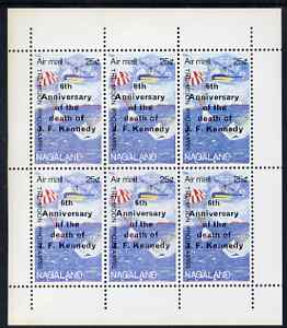 Nagaland 1969 6th Death Anniversary of J F Kennedy opt on 25c Moon Programme (Splashdown) complete perf sheetlet of 6 unmounted mint, stamps on kennedy, stamps on americana, stamps on space, stamps on parachutes, stamps on helicopters