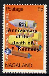 Nagaland 1969 6th Death Anniversary of J F Kennedy opt on 5c Moon Programme (Splashdown) unmounted mint single, stamps on kennedy, stamps on americana, stamps on space, stamps on parachutes, stamps on helicopters