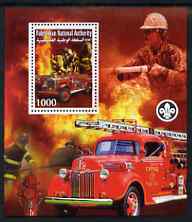 Palestine (PNA) 2007 Fire Fighters #1 perf m/sheet with Scout Logo, unmounted mint. Note this item is privately produced and is offered purely on its thematic appeal, stamps on , stamps on  stamps on scouts, stamps on  stamps on fire