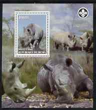 Benin 2007 Rhinos perf m/sheet with Scout Logo, unmounted mint, stamps on scouts, stamps on animals, stamps on rhinos