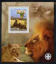 Benin 2007 Lions perf m/sheet with Scout Logo, unmounted mint, stamps on , stamps on  stamps on scouts, stamps on  stamps on cats, stamps on  stamps on lions, stamps on  stamps on animals