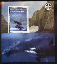 Palestine (PNA) 2007 Whales & Dolphins perf m/sheet with Scout Logo, unmounted mint. Note this item is privately produced and is offered purely on its thematic appeal, stamps on scouts, stamps on whales, stamps on dolphins, stamps on marine life