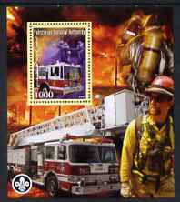 Palestine (PNA) 2007 Fire Fighters #2 perf m/sheet with Scout Logo, unmounted mint. Note this item is privately produced and is offered purely on its thematic appeal, stamps on , stamps on  stamps on scouts, stamps on  stamps on fire