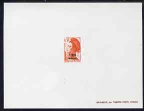 St Pierre & Miquelon 1982 Overprint on Liberty 30c Epreuve deluxe proof sheet in issued colours unmounted mint, as SG 555, stamps on 