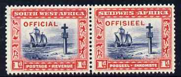 South West Africa 1945-50 Official - Cape Cross 1d indigo & scarlet horiz pair unmounted mint SG O19, stamps on , stamps on  stamps on ships, stamps on  stamps on 