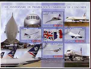 Madagascar 2006 30th Anniversary of Concorde #2 large perf sheetlet containing 4 values plus label cto used, stamps on aviation, stamps on concorde, stamps on flags