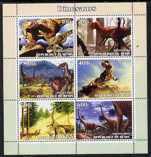 Benin 2003 Dinosaurs #12 perf sheetlet containing 6 values unmounted mint, stamps on dinosaurs