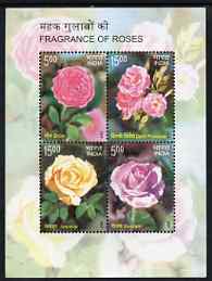 India 2007 Fragrance of Roses perf m/sheet unmounted mint, stamps on flowers, stamps on roses, stamps on 