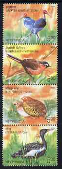 India 2006 Endangered Birds perf se-tenant strip of 4 unmounted mint, stamps on , stamps on  stamps on birds, stamps on  stamps on  wwf , stamps on  stamps on 