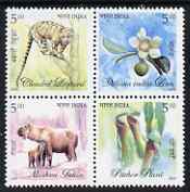 India 2005 Flora & Fauna perf se-tenant block of 4 unmounted mint, SG 2260-63, stamps on , stamps on  stamps on animals, stamps on  stamps on cats, stamps on  stamps on leopards, stamps on  stamps on flowers, stamps on  stamps on 