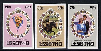 Lesotho 1981 Royal Wedding set of 3 in imperf pairs (as SG 451-3) unmounted mint, stamps on royalty, stamps on diana, stamps on charles, stamps on 