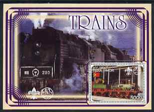 Timor 2001 Trains #1 perf m/sheet fine cto used, stamps on , stamps on  stamps on railways