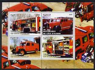 Ivory Coast 2004 Fire Engines perf sheetlet containing 4 values fine cto used, stamps on fire