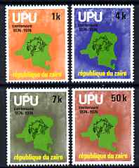 Zaire 1977 Centenary of Universal Postal Union perf set of 4 unmounted mint, SG 890-93, stamps on , stamps on  stamps on maps, stamps on  stamps on  upu , stamps on  stamps on 