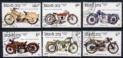 Laos 1985 Centenary of Motor Cycle set of 6 values only fine cto used, SG 807-13, stamps on , stamps on  stamps on motorbikes