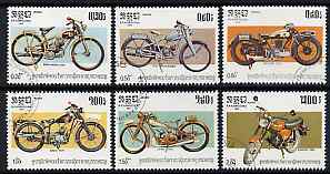 Kampuchea 1985 Centenary of Motor Cycle perf set of 6 values only fine cto used, SG 598-603, stamps on , stamps on  stamps on motorbikes