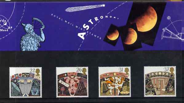 Great Britain 1990 Astronomy set of 4 in official presentation pack, SG 1522-25, stamps on astronomy, stamps on space