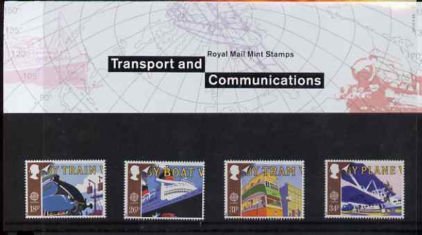 Great Britain 1988 Europa - Transport & Mail Services set of 4 in official presentation pack, SG 1392-95, stamps on europa, stamps on transport, stamps on postal, stamps on trams, stamps on railways, stamps on mallard