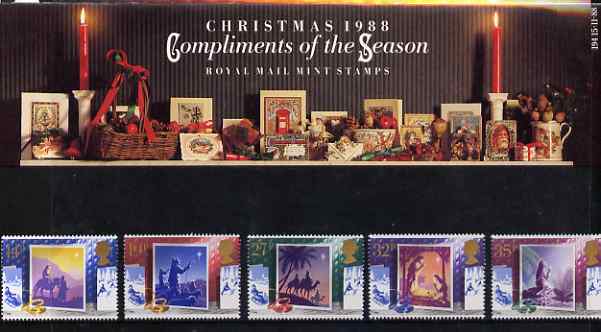 Great Britain 1988 Christmas - Christmas Cards set of 5 in official presentation pack SG 14145-18, stamps on , stamps on  stamps on christmas