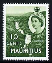 Mauritius 1963-65 Tamarind Falls 10c yellowish-green Block CA wmk unmounted mint SG 314a, stamps on waterfalls
