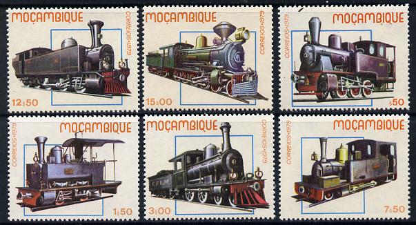 Mozambique 1979 Early Locomotives set of 6 unmounted mint SG 779-84, stamps on , stamps on  stamps on railways