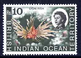 British Indian Ocean Territory 1968-70 Lionfish 10r unmounted mint, SG 30, stamps on fish, stamps on marine life