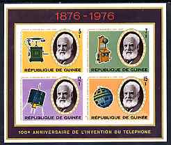 Guinea - Conakry 1976 Telephone Centenary imperf sheetlet containing set of 4 values, unmounted mint, as SG MS911, stamps on , stamps on  stamps on communications, stamps on  stamps on science, stamps on  stamps on space, stamps on  stamps on telephones, stamps on  stamps on scots, stamps on  stamps on scotland