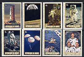Guinea - Conakry 1980 Tenth Anniversary of 1st Moon Landing perf set of 8 unmounted mint, SG 1038-45, stamps on space, stamps on apollo, stamps on parachutes