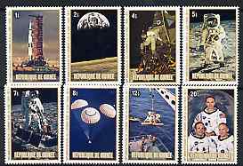 Guinea - Conakry 1980 Tenth Anniversary of 1st Moon Landing perf set of 8 unmounted mint, SG 1038-45, stamps on , stamps on  stamps on space, stamps on  stamps on apollo, stamps on  stamps on parachutes