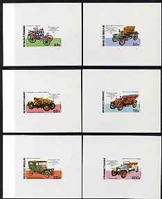 Togo 1977 Early Motor Cars set of 6 individual deluxe die proofs in issued colours as SG 1200-05, stamps on cars, stamps on benz, stamps on de dion, stamps on sunbeam, stamps on rolls, stamps on renault, stamps on daimler